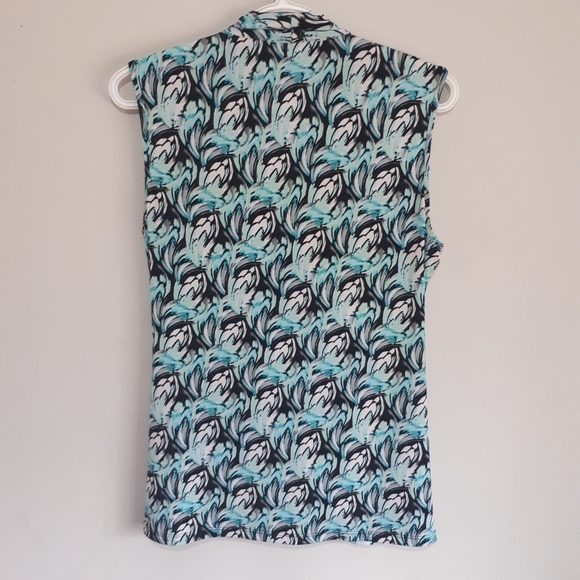 Petite Teal Patterned Sleeveless Top - Picture 2 of 8